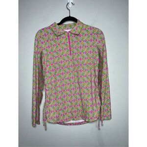 IBKUL Women's Chantal Print Long Sleeve Mock Neck Golf Top with a pineapple prin